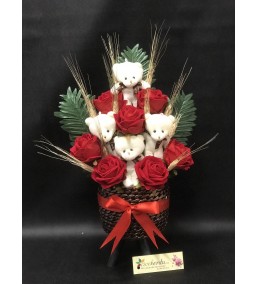 Peluş Ayıcıklı Yapay Gül